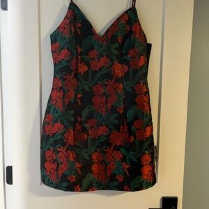 Lulu's Black Dress with Red Floral Accents